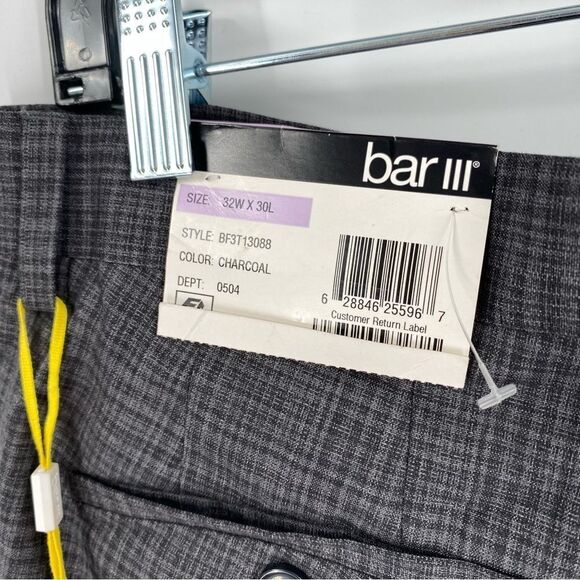 Bar 3 Tech Men’s Slim Fit Small Plaid Pattern Charcoal Dress Pants 32W 30L - Picture 3 of 5